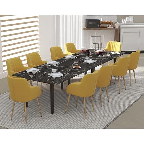 Modern Wooden Dining Table 10-Seater U-Leg - Black Pietra Grigia