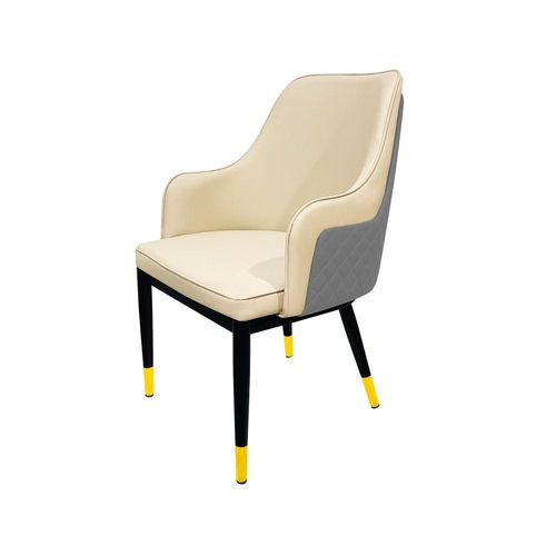 Maple Home Leather Accent Arm Dining Chair Wide Back With Metal Legs Upholstered Comfort Kitchen Living Room Furniture