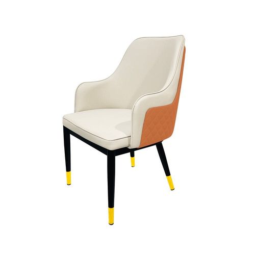 Maple Home Leather Accent Arm Dining Chair Wide Back With Metal Legs Upholstered Comfort Kitchen Living Room Furniture