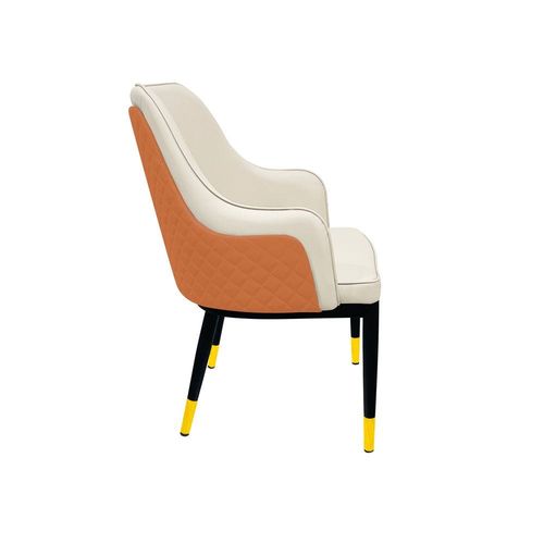Maple Home Leather Accent Arm Dining Chair Wide Back With Metal Legs Upholstered Comfort Kitchen Living Room Furniture