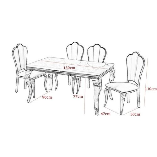 Maple Home Luxurious Dining Chair Table Set Armless Leather Chair Marble Table Dining Room Golden Stainless Steel Legs Furniture 