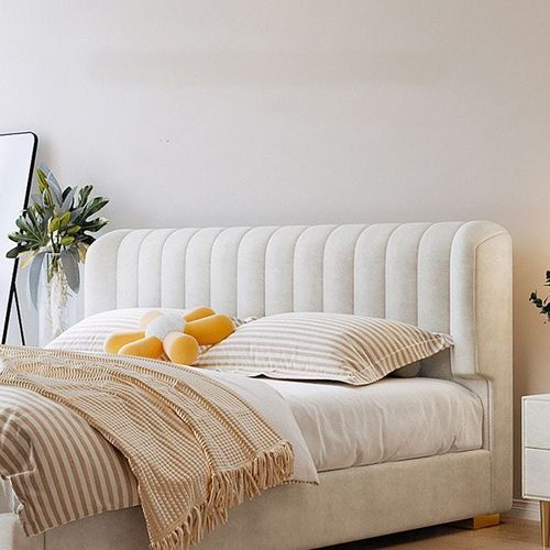 Maple Home Bed Frame Wood Upholstered Modern Velvet King Queen Size Floating Bed Base Bedroom Furniture Off-White