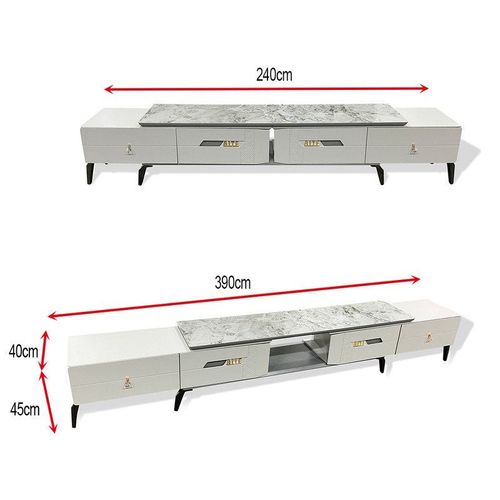 Maple Home Modern TV Stand Cabinet Table Marble Stamp Mid-Century Gray 40*(240～390)*45cm Adjustable Glamour Living Home Theatre Furniture