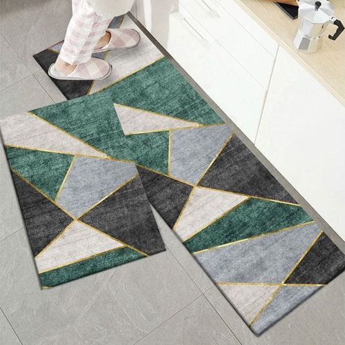 2 PCS Set Large Kitchen Mats With Crystal Velvet Material Absorbent Thick Nonslip Washable Area Rugs For Kitchen Floor Indoor Outdoor Entry Carpet With Beautiful Design (50-80CM And 50-160CM)