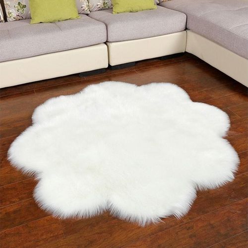 Super Soft Rabbit Fur Flower Design Living Room Carpet With Anti Slip Bottom (Size 80CM)