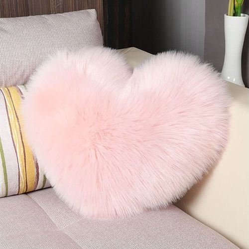 Rabbit Fur Double Side Plush Heart Shaped Throw Pillow (Size 35-45CM)