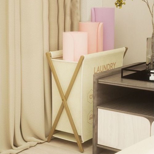 Laundry Basket Hamper For Clothes Storage With Collapsible Bamboo Handle.