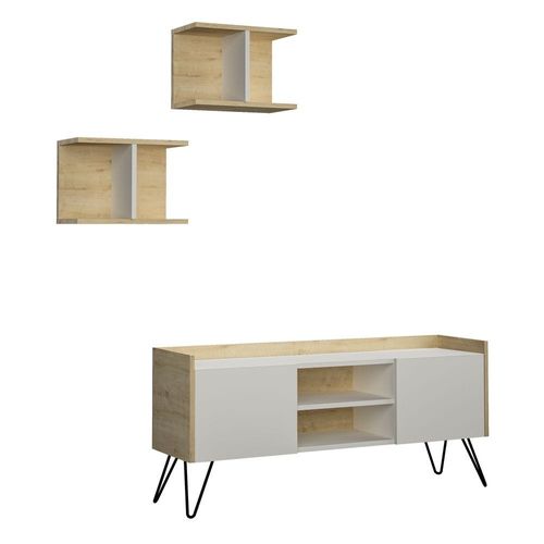 Klappe TV Unit Up To 50 Inches With Storage - White/Oak - 2 Years Warranty