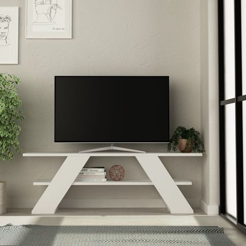 Farfalla TV Stand Up To 50 Inches With Storage - White - 2 Years Warranty