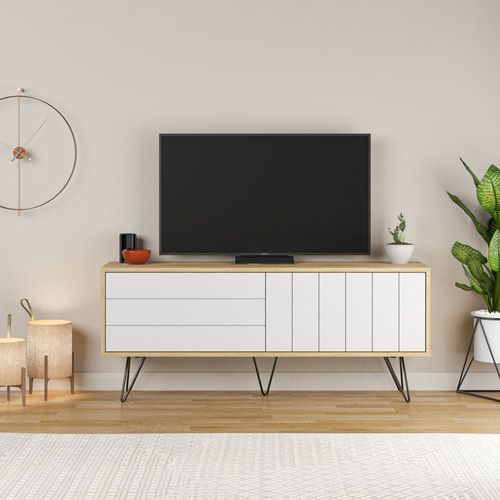 Picadilly TV Stand Up To 55 Inches With Storage - Oak/White - 2 Years Warranty