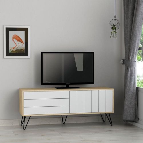 Picadilly TV Stand Up To 55 Inches With Storage - Oak/White - 2 Years Warranty