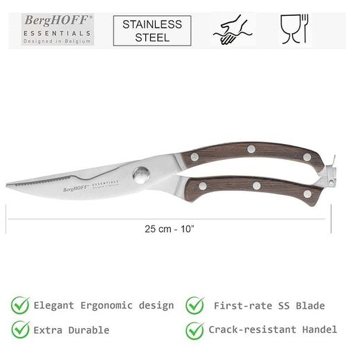 Berghoff Essential Poultry Multipurpose Scissor shears with dark wooden handle Security lock bracket 25 cm