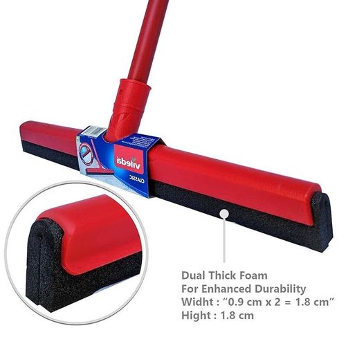 Vileda Floor Wiper Classic 52 CM with a Stick, High water wiping efficiency, Foam, 52 x 5 x 136 CM - Red
