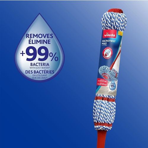 Vileda MicroTwist Maxi Mop Refill, Remove 99% Bacteria, Buffing Pad, Twist Wringing, Microfiber, Multi-purpose