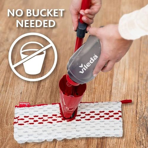 Vileda 1-2 Spray Max Mop: No-Bucket Microfibre Floor Mop - Red -Pack of 1-166144
