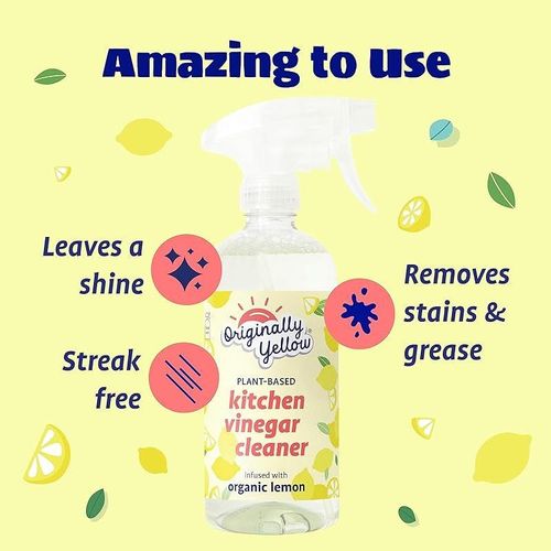Organic Lemon Kitchen Cleaner - 470ml | Multipurpose Natural Vinegar-Powered Cleaner for Counters, Tiles, Wood, Granite, and Marble