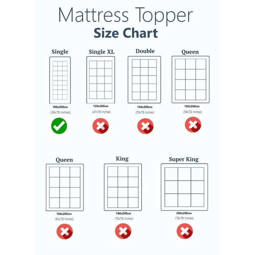 Mattress Topper Comfortable Cotton Fabric With Microfiber Filling Box Stiched Design 6cm Thick 100x200cm