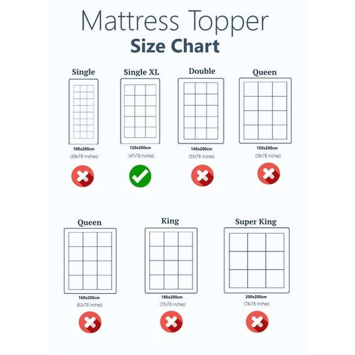 Mattress Topper Elastic Corner Straps 6cm Height 120x200cm