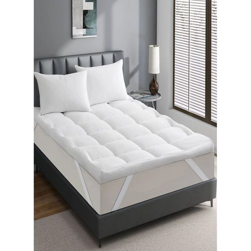 Mattress Topper Comfortable Cotton Fabric Box Design Stiched 4 Corner Elastic 6cm Thick 140x200cm