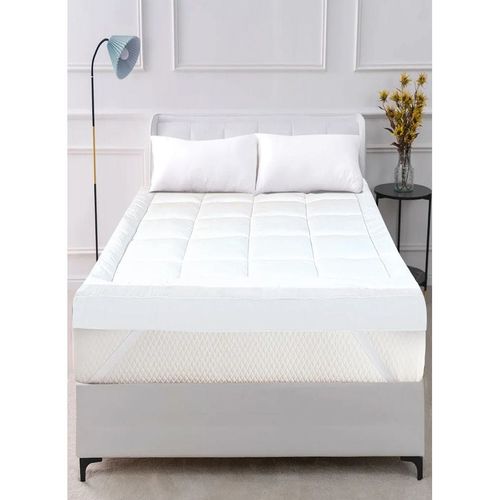 Mattress Topper With Edge Piping Box Stiched Design 4 Corner Elastic Straps 6cm Thick 140x200cm