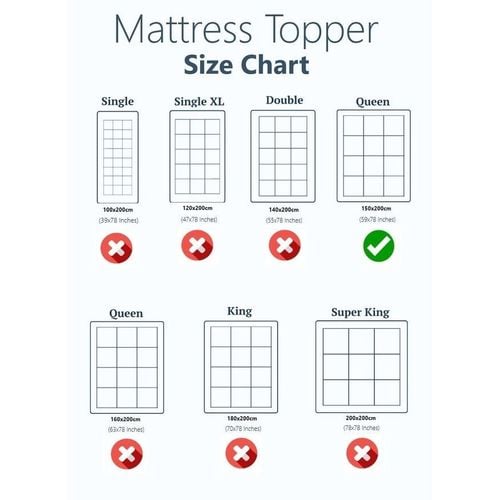 Heavy Fill Mattress Topper 6cm Thick Elastic Corner Strap 150x200cm
