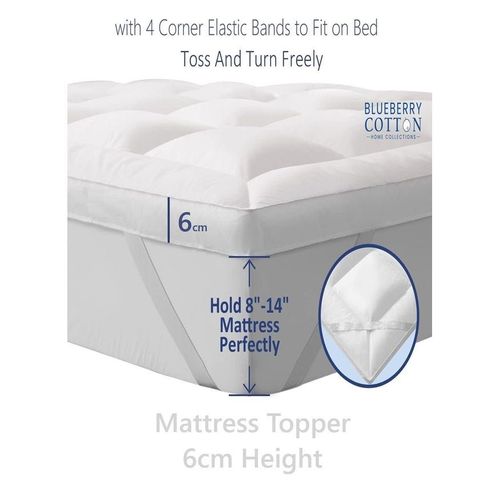Mattress Topper With 4 Corner Elastic Straps Box Design Stiched 6cm Thick 150x200cm