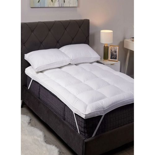 Mattress Topper Cotton White Micofiber Quilted Box Stiched Design with 4 Corner Elastic 10cm Thick 100x200cm