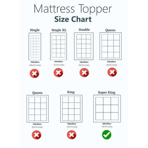 Mattress Topper Cotton White Micofiber Quilted Box Stiched Design with 4 Corner Elastic 10cm Thick 200x200cm