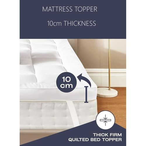 Mattress Topper Top Quality Micofiber Quilted Box Design Stiched With 4 Corner Elastic 10cm Thickness 200x200cm