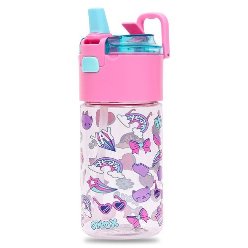 Eazy Kids Tritan Water Bottle w/ Snack Box, Gen Z - Pink, 450ml