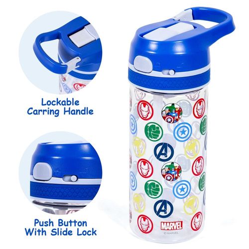 Marvel Avengers Tritan Water Bottle w/ Lockable Push button and Carry Handle - Blue (420ml)