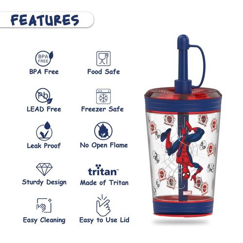 Marvel Beyond Amazing Spider-Man Tritan Sipper Tumbler Water Bottle W/ Straw and Leash Lid - Blue(480ml)