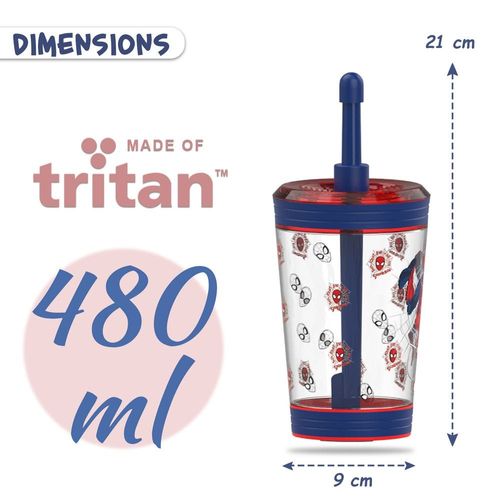 Marvel Beyond Amazing Spider-Man Tritan Sipper Tumbler Water Bottle W/ Straw and Leash Lid - Blue(480ml)