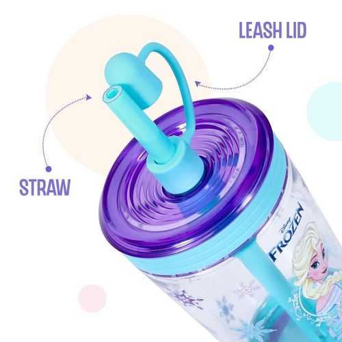 Disney Frozen Princess Elsa Tritan Sipper Tumbler Water Bottle W/ Straw and Leash Lid - Blue(480ml)