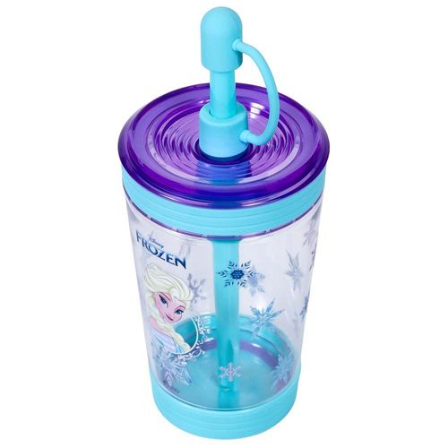 Disney Frozen Princess Elsa Tritan Sipper Tumbler Water Bottle W/ Straw and Leash Lid - Blue(480ml)