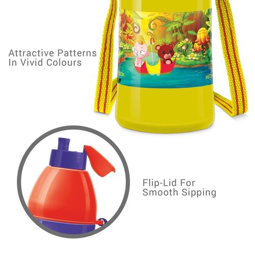 Milton Kool Joy Plastic Insulated Water Bottle with Straw for Kids, 400 ml, Yellow