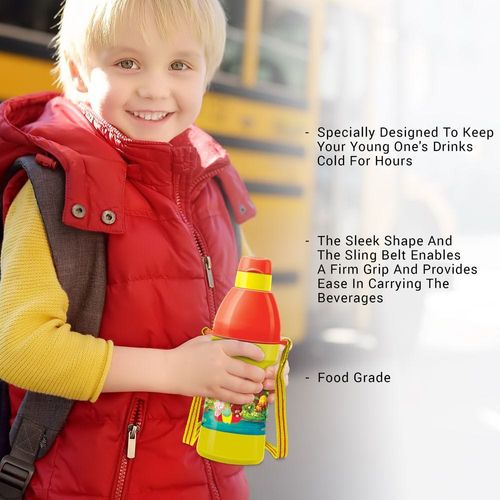 Milton Kool Joy Plastic Insulated Water Bottle with Straw for Kids, 400 ml, Yellow