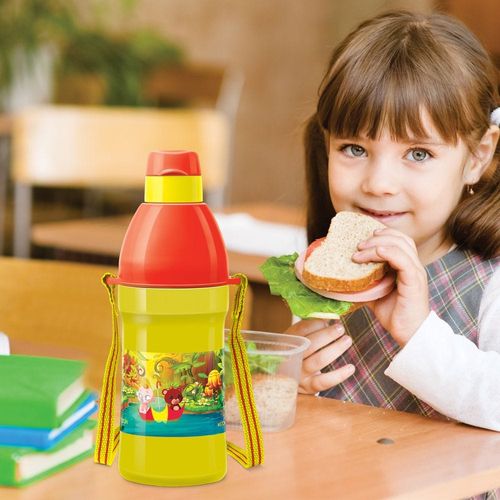 Milton Kool Joy Plastic Insulated Water Bottle with Straw for Kids, 400 ml, Yellow