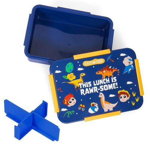 Eazy Kids 1/2/3/4 Compartment Convertible Bento Lunch Box T-Rex - Blue 850ml