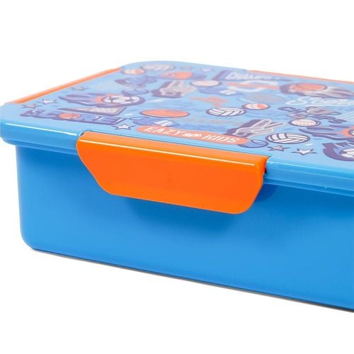 Eazy Kids Lunch Box and Tritan Water Bottle w/ Spray, Soccer - Blue, 750ml