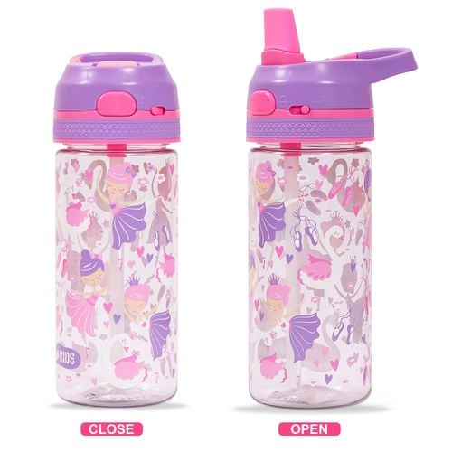 Eazy Kids Lunch Box Set and Tritan Water Bottle w/ Lockable Push button and Carry Handle, Tropical - Purple, 420ml