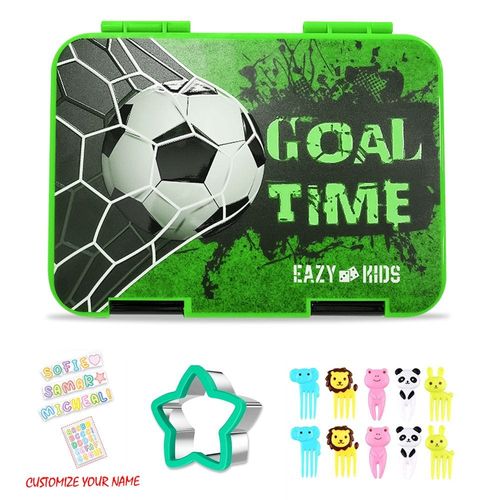 Eazy Kids 6 & 4 Convertible Bento Lunch Box wt Sandwich Cutter Set - Goal Time