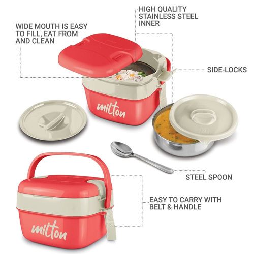 Milton Cubic Small Inner Stainless Steel Lunch Box, 800 ml, Red