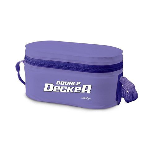 Milton Plastic Double Decker Lunch Box, (2 round Container, 280ml each; 1 Oval Container, 450ml) wt Lunch Bag, Purple