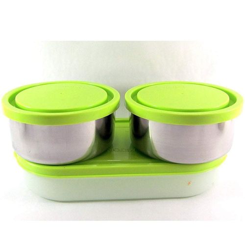 Milton Executive Insulated Lunch Box (2 Stainless Steel Container, 280 ml Each; 1 Microwave Safe Container, 450 ml) wt Lunch Bag, Green