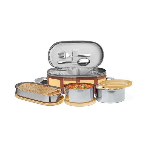 Milton Corporate Lunch 3 Stainless Steel Lunch Box with Lunch Bag, Brown