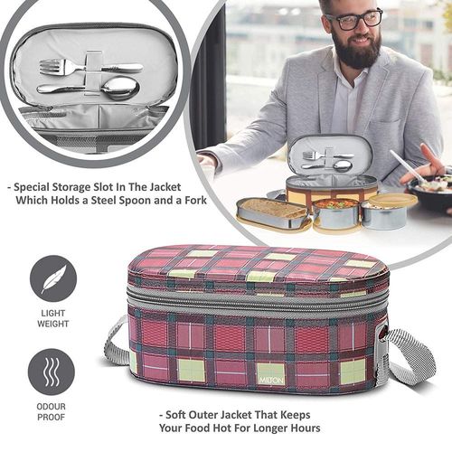 Milton Corporate Lunch 3 Stainless Steel Lunch Box with Lunch Bag, Maroon