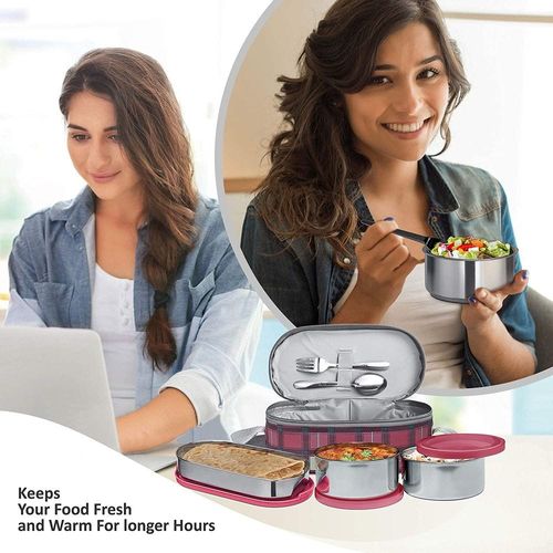 Milton Corporate Lunch 3 Stainless Steel Lunch Box with Lunch Bag, Maroon