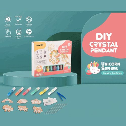 Eazy Kids DIY Kids Art & Craft Crystal Pendant Making & Coloring Set- Unicorn