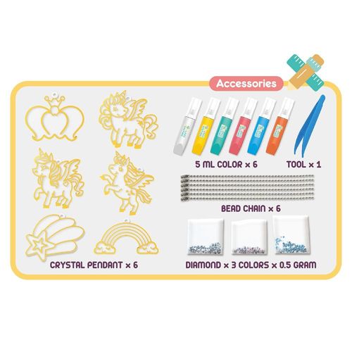 Eazy Kids DIY Kids Art & Craft Crystal Pendant Making & Coloring Set- Unicorn